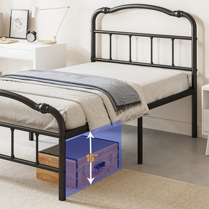 Oley Double Wave Headboard and Footboard Heavy Duty Anti Sway 18in High Steel Tube Iron Bed with Storage Williston Forge Size Extra Long Twin